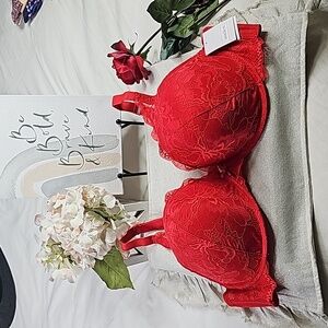 Auden Red Push-Up Plunge Coverage Red Bra